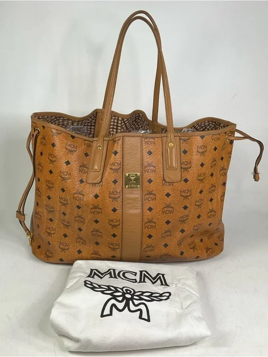 MCM Liz Large Reversible Visetos Brown Cognac Shopper Tote Bag - Picture 1 of 16